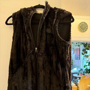 EUC The North Face Faux Black Fur Hooded Vest— size small
